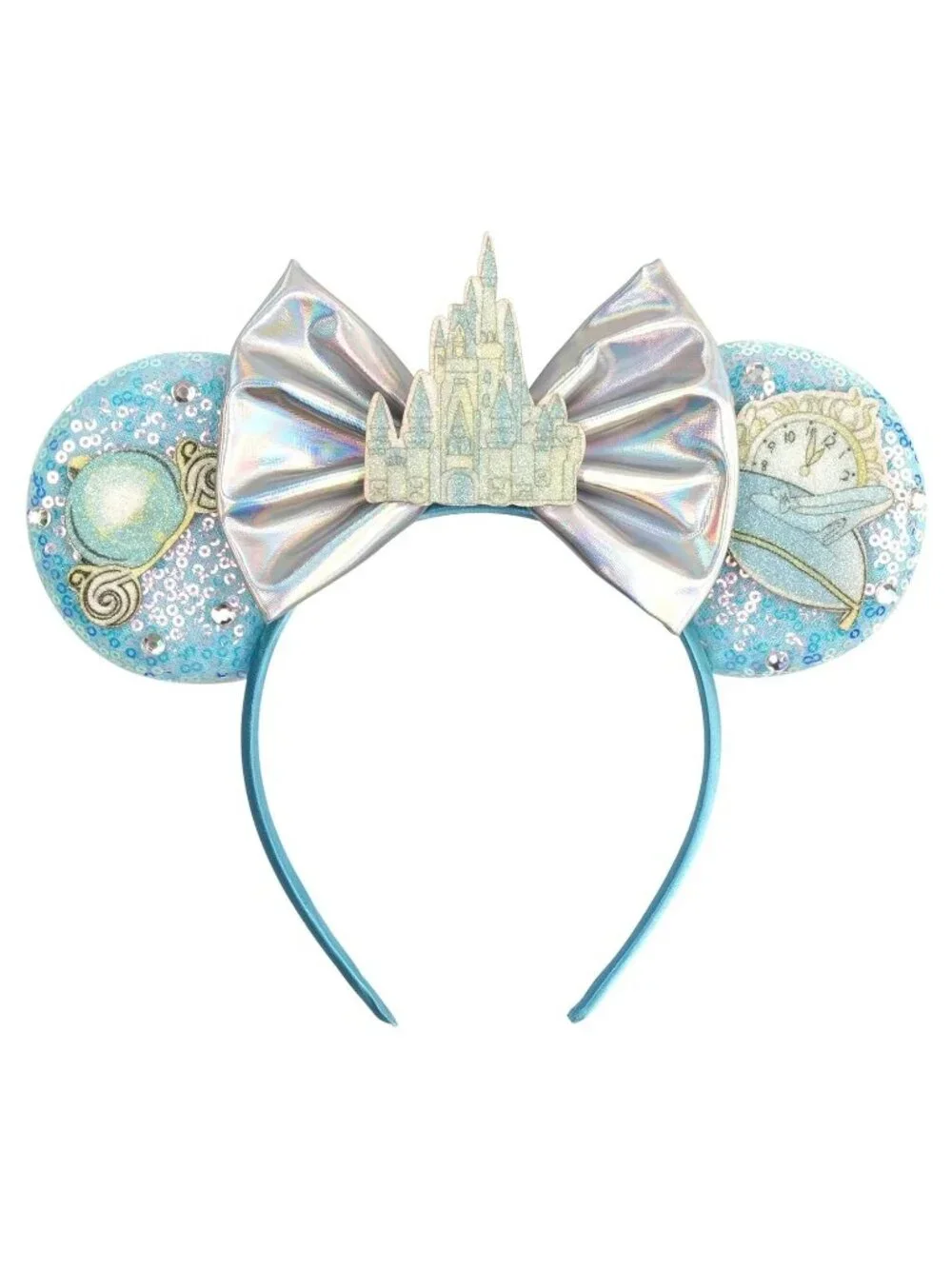 Women Blue Polyester Sparkle Sequins Mickey Mouse Hair Bow Handmade Headband
